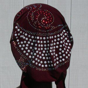 BURGUNDY Pre-Tied Stud Chemo Cap Slip On Bonnet Hijab Undercap # 3